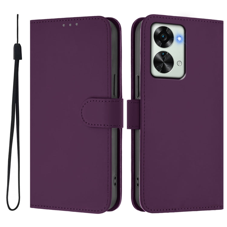 For OnePlus Nord 2T Skin Feel Solid Color Leather Phone Case with Lanyard