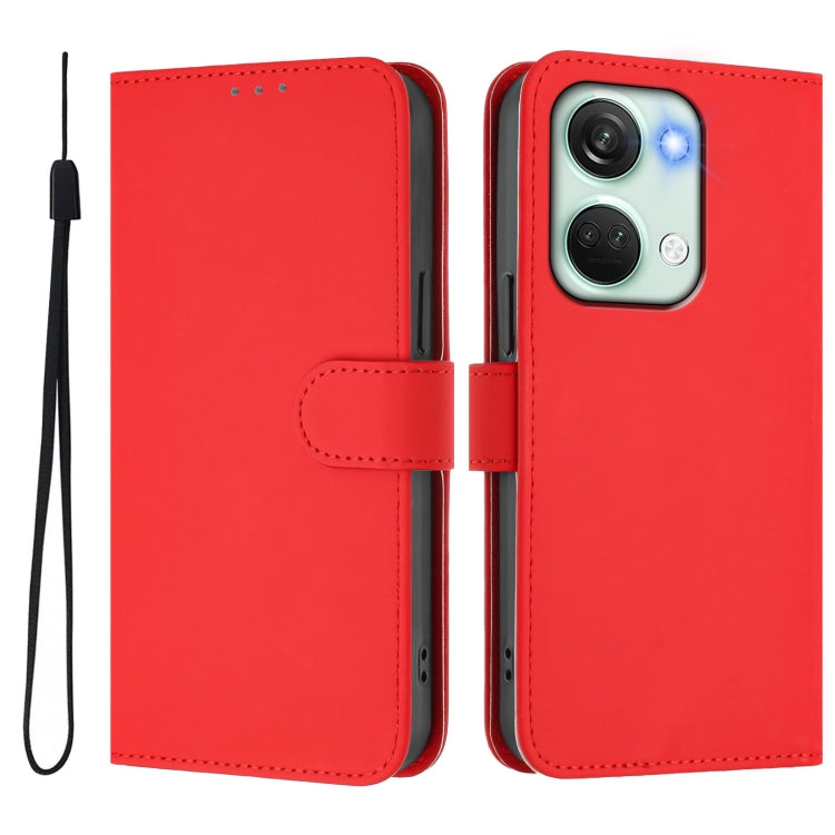 For OnePlus Nord 3 / Ace 2V Skin Feel Solid Color Leather Phone Case with Lanyard