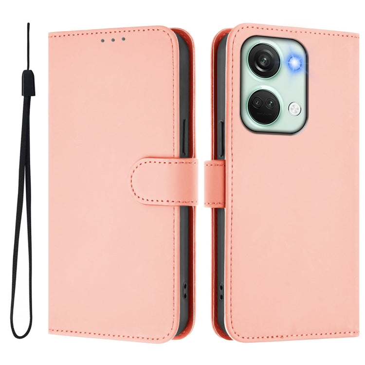 For OnePlus Nord 3 / Ace 2V Skin Feel Solid Color Leather Phone Case with Lanyard