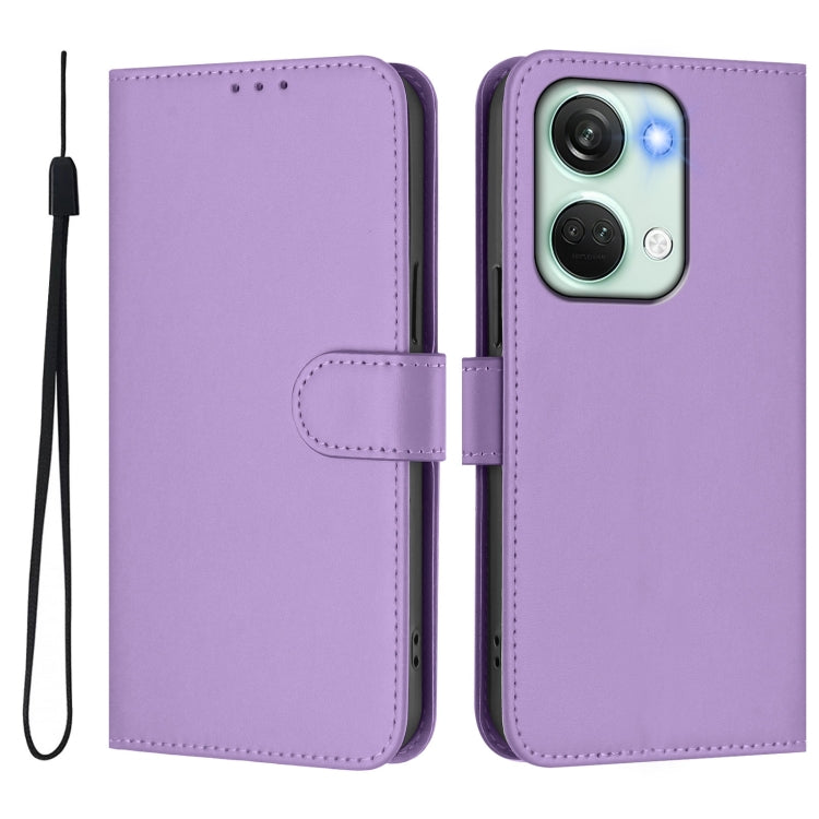 For OnePlus Nord 3 / Ace 2V Skin Feel Solid Color Leather Phone Case with Lanyard