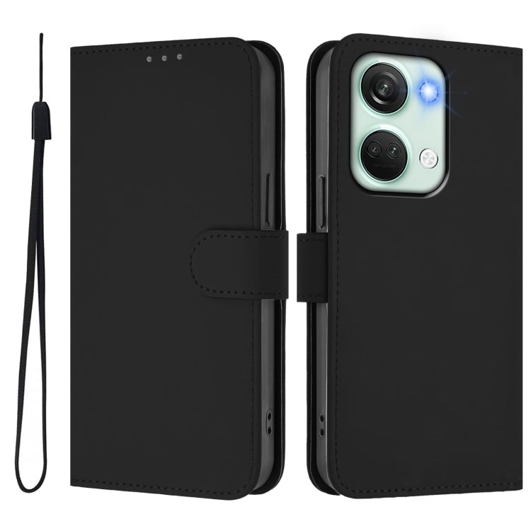 For OnePlus Nord 3 / Ace 2V Skin Feel Solid Color Leather Phone Case with Lanyard