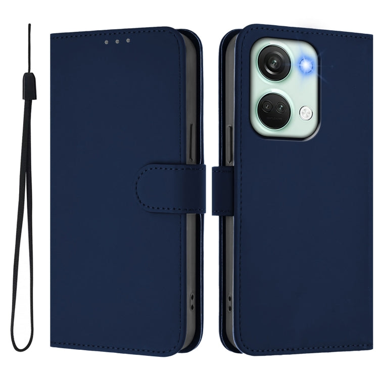 For OnePlus Nord 3 / Ace 2V Skin Feel Solid Color Leather Phone Case with Lanyard