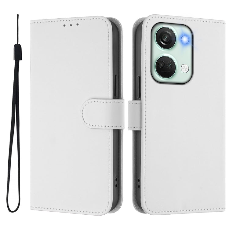 For OnePlus Nord 3 / Ace 2V Skin Feel Solid Color Leather Phone Case with Lanyard