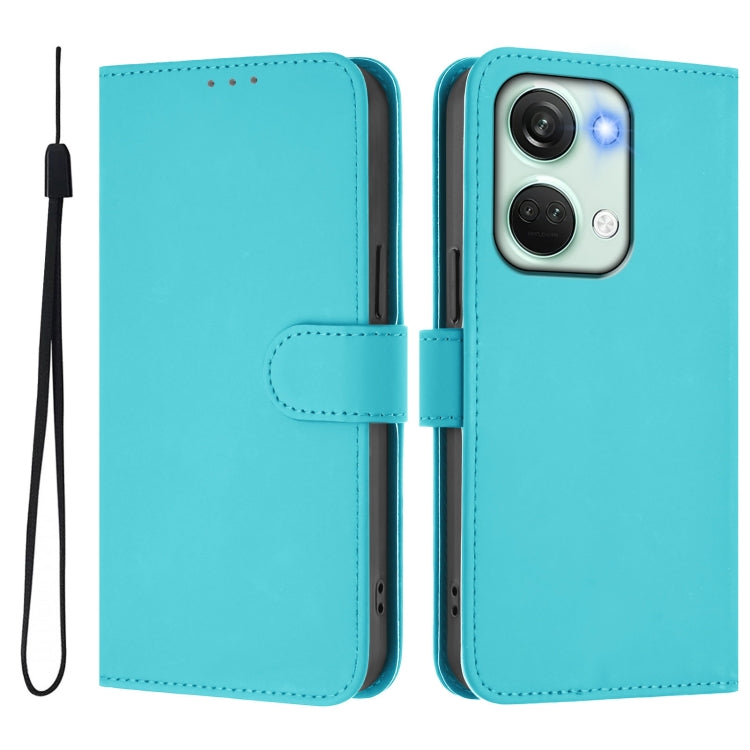 For OnePlus Nord 3 / Ace 2V Skin Feel Solid Color Leather Phone Case with Lanyard