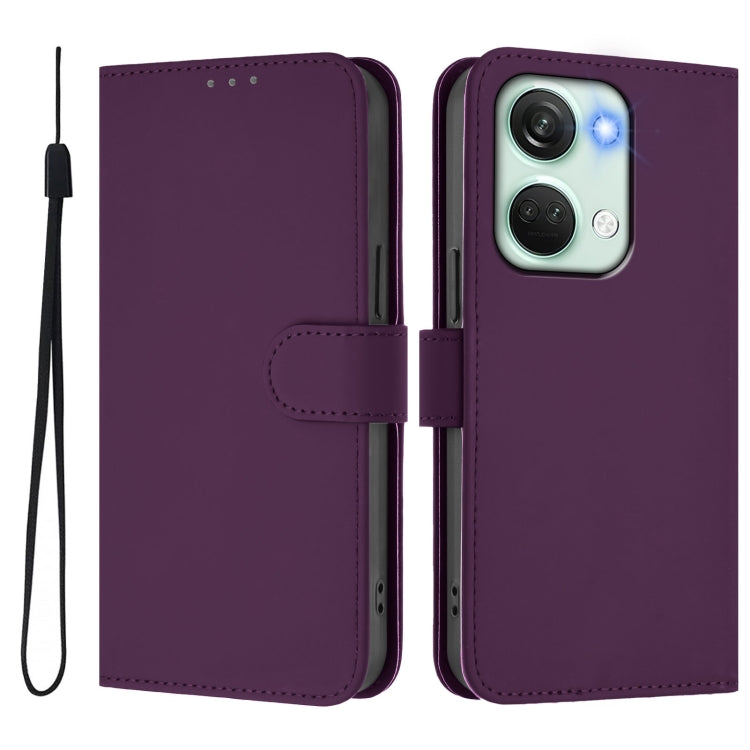 For OnePlus Nord 3 / Ace 2V Skin Feel Solid Color Leather Phone Case with Lanyard