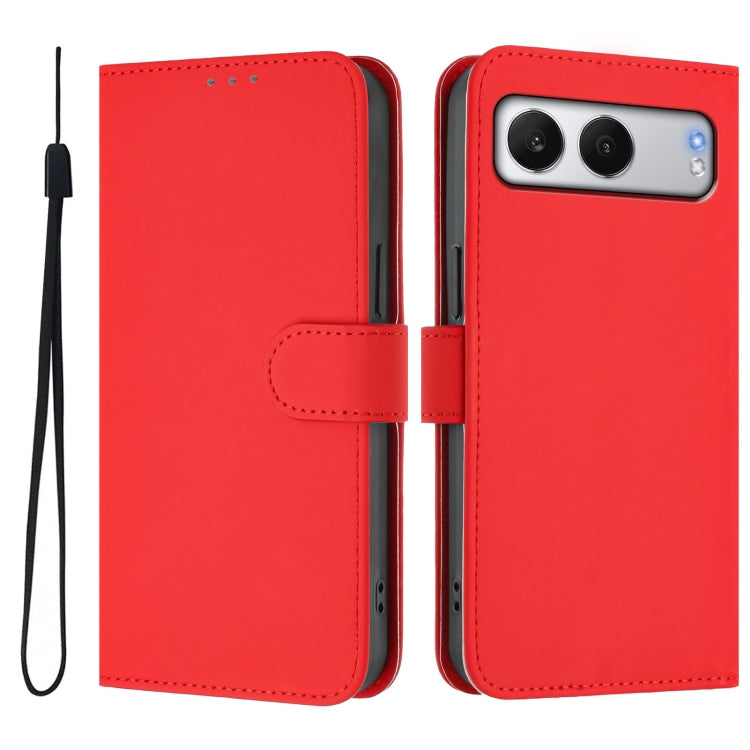 For OnePlus Nord 4 5G Skin Feel Solid Color Leather Phone Case with Lanyard