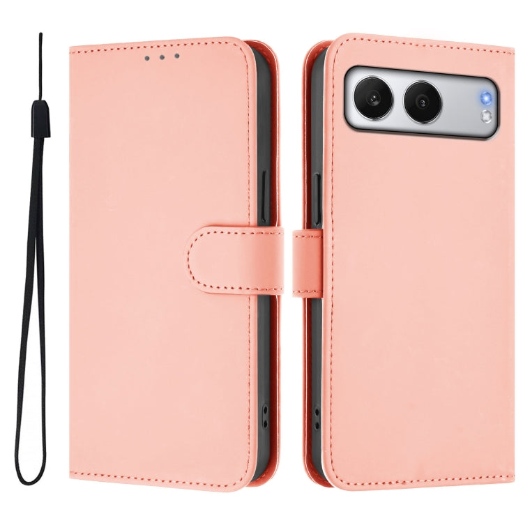 For OnePlus Nord 4 5G Skin Feel Solid Color Leather Phone Case with Lanyard