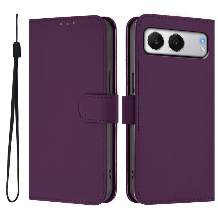 For OnePlus Nord 4 5G Skin Feel Solid Color Leather Phone Case with Lanyard