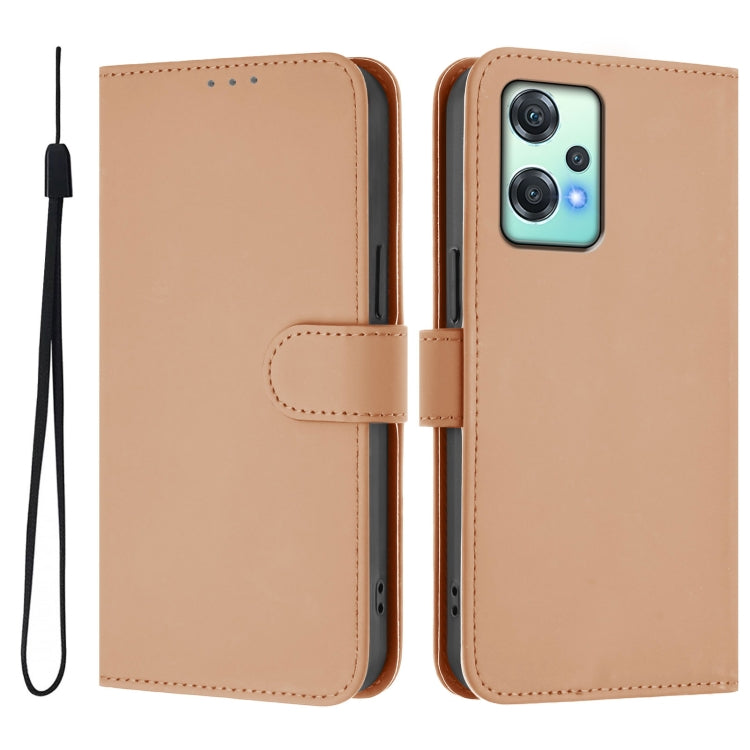 For OnePlus Nord CE 2 Lite 5G Skin Feel Solid Color Leather Phone Case with Lanyard