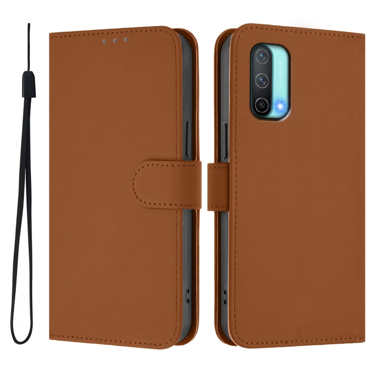 For OnePlus Nord CE 5G Skin Feel Solid Color Leather Phone Case with Lanyard