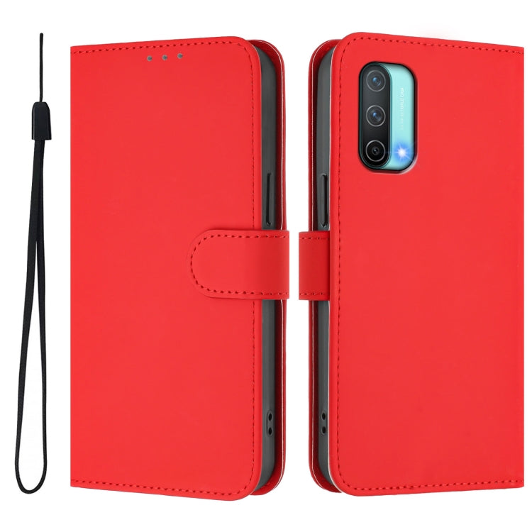 For OnePlus Nord CE 5G Skin Feel Solid Color Leather Phone Case with Lanyard