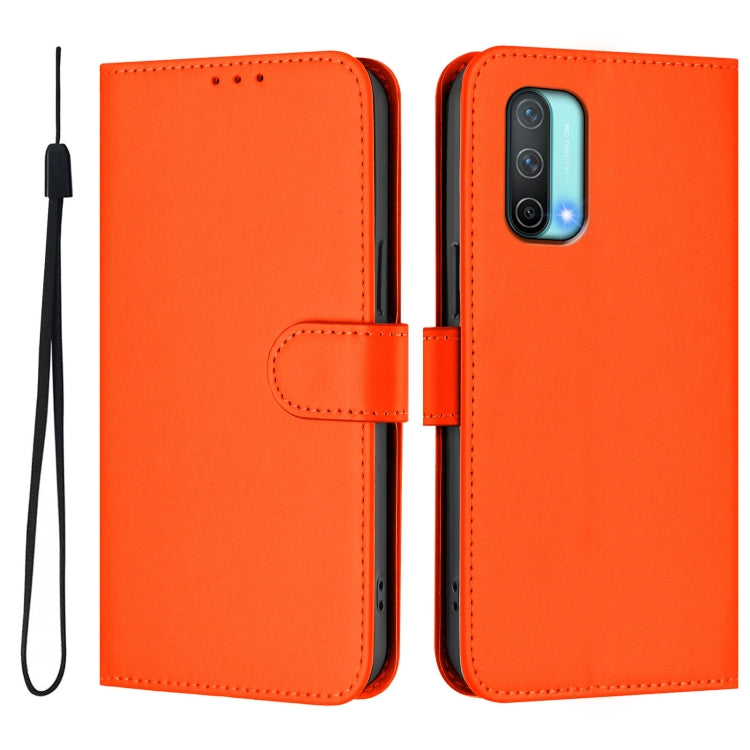 For OnePlus Nord CE 5G Skin Feel Solid Color Leather Phone Case with Lanyard
