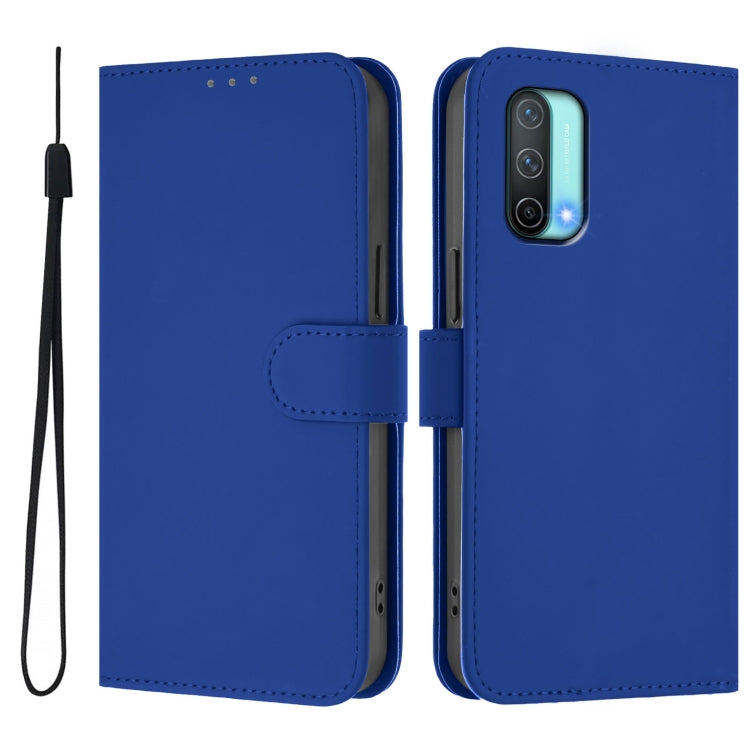 For OnePlus Nord CE 5G Skin Feel Solid Color Leather Phone Case with Lanyard