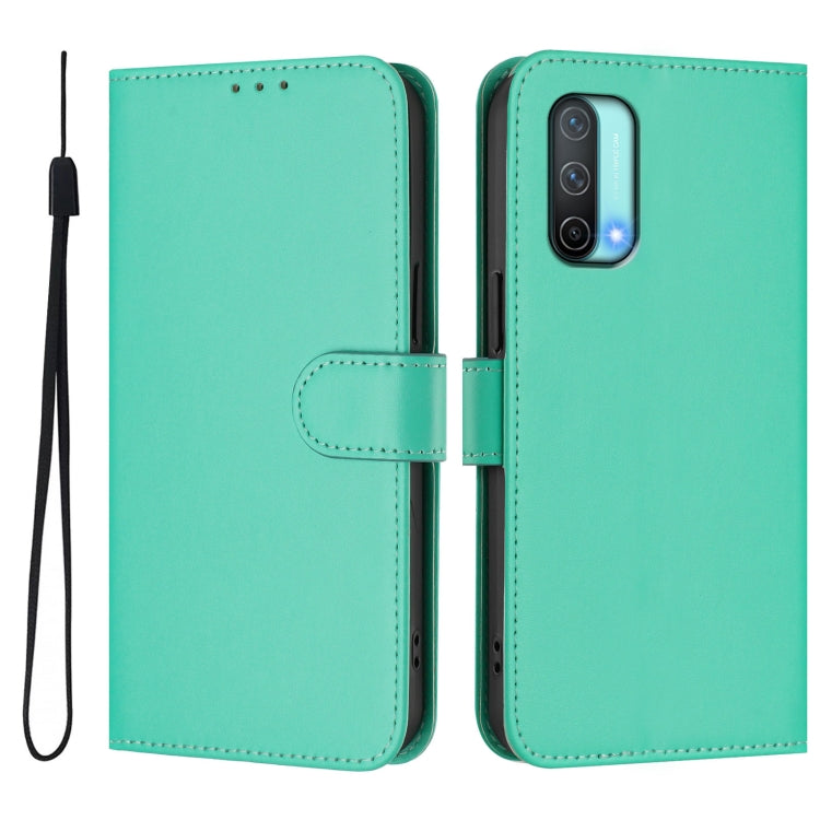 For OnePlus Nord CE 5G Skin Feel Solid Color Leather Phone Case with Lanyard