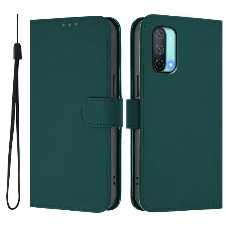 For OnePlus Nord CE 5G Skin Feel Solid Color Leather Phone Case with Lanyard