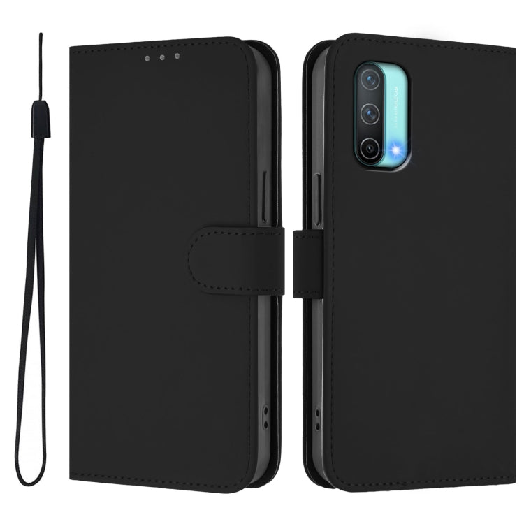For OnePlus Nord CE 5G Skin Feel Solid Color Leather Phone Case with Lanyard