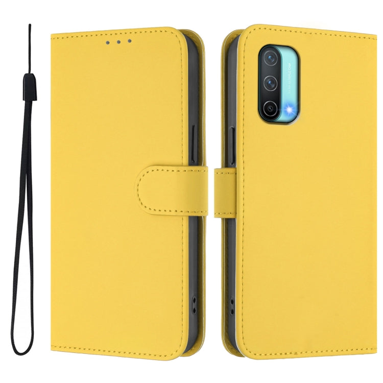 For OnePlus Nord CE 5G Skin Feel Solid Color Leather Phone Case with Lanyard