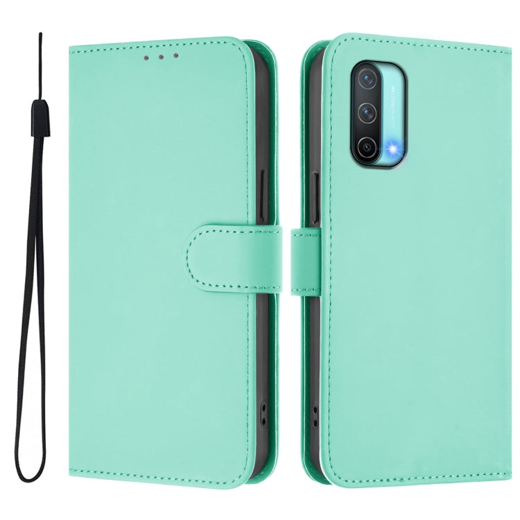 For OnePlus Nord CE 5G Skin Feel Solid Color Leather Phone Case with Lanyard