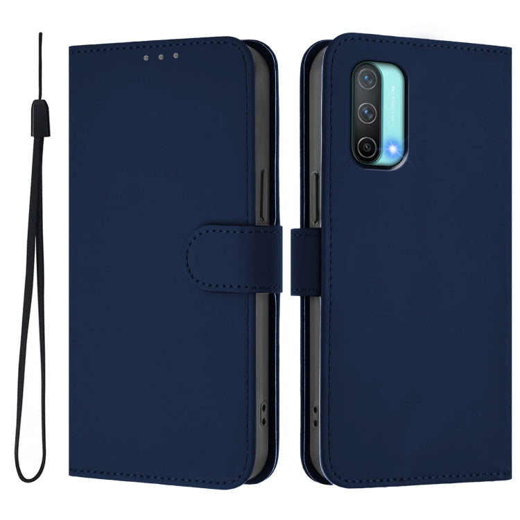 For OnePlus Nord CE 5G Skin Feel Solid Color Leather Phone Case with Lanyard