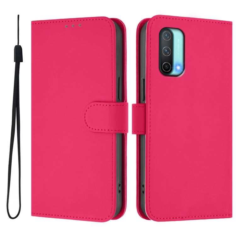 For OnePlus Nord CE 5G Skin Feel Solid Color Leather Phone Case with Lanyard