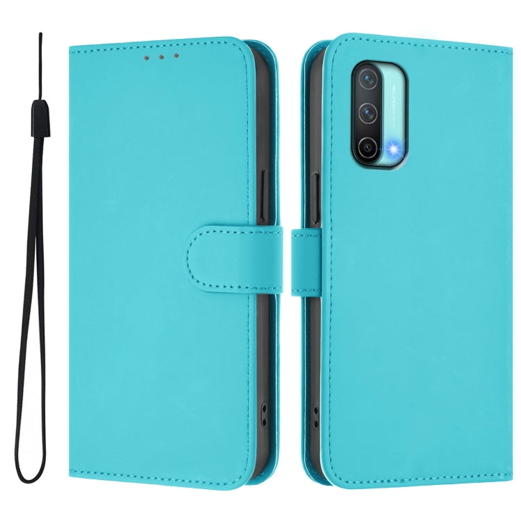 For OnePlus Nord CE 5G Skin Feel Solid Color Leather Phone Case with Lanyard