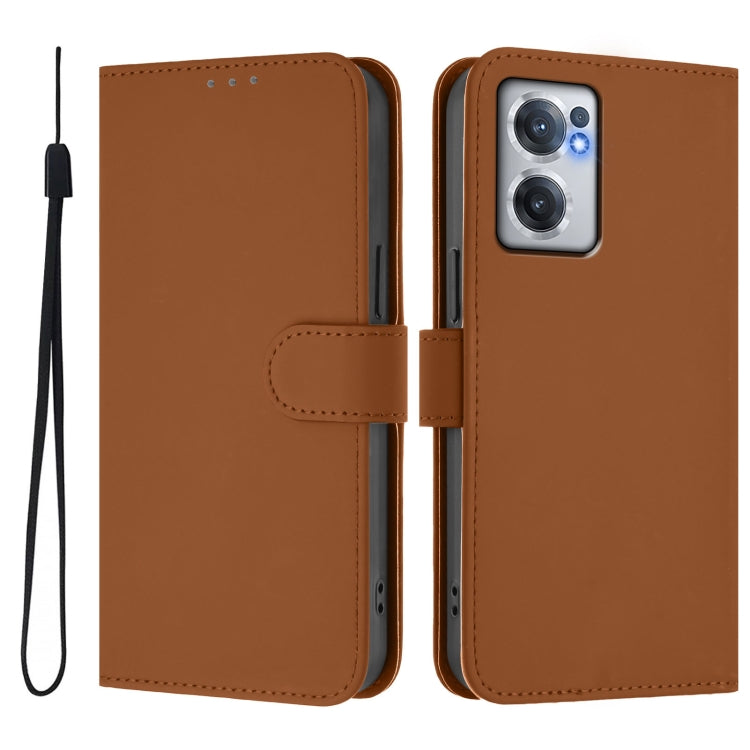 For OnePlus Nord CE 2 5G Skin Feel Solid Color Leather Phone Case with Lanyard