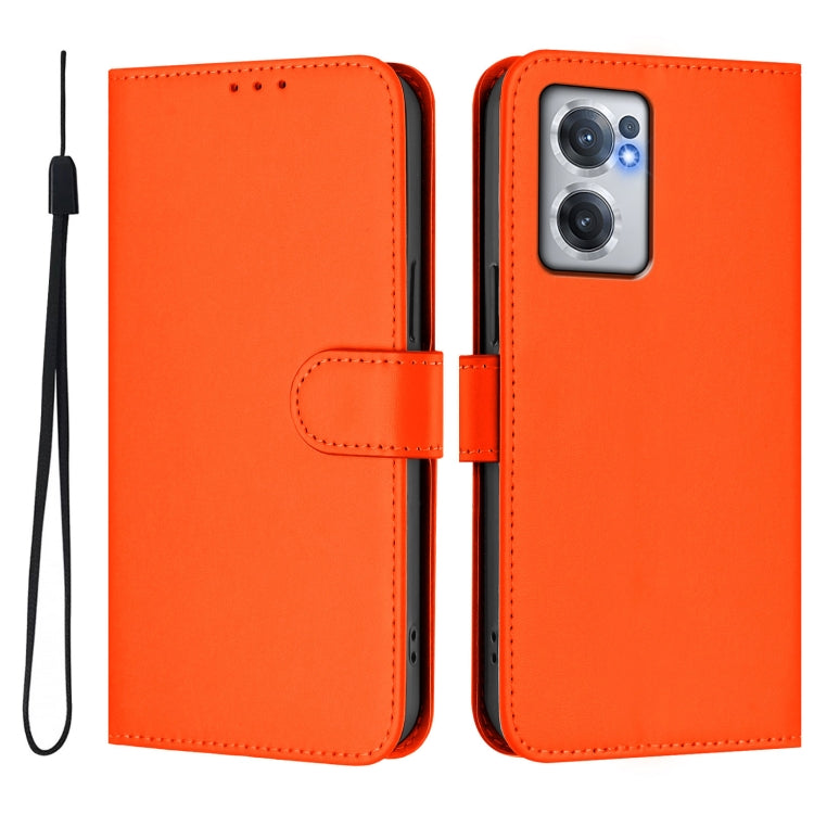 For OnePlus Nord CE 2 5G Skin Feel Solid Color Leather Phone Case with Lanyard