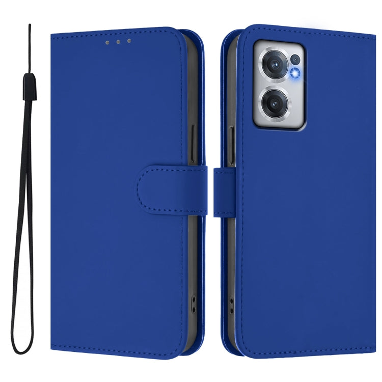 For OnePlus Nord CE 2 5G Skin Feel Solid Color Leather Phone Case with Lanyard