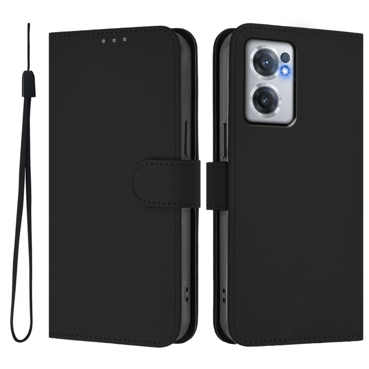 For OnePlus Nord CE 2 5G Skin Feel Solid Color Leather Phone Case with Lanyard