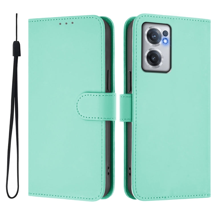 For OnePlus Nord CE 2 5G Skin Feel Solid Color Leather Phone Case with Lanyard