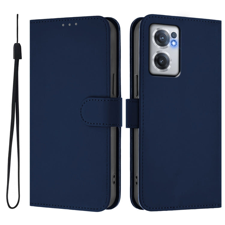 For OnePlus Nord CE 2 5G Skin Feel Solid Color Leather Phone Case with Lanyard