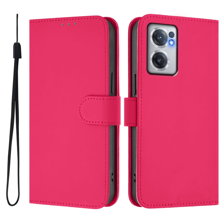 For OnePlus Nord CE 2 5G Skin Feel Solid Color Leather Phone Case with Lanyard