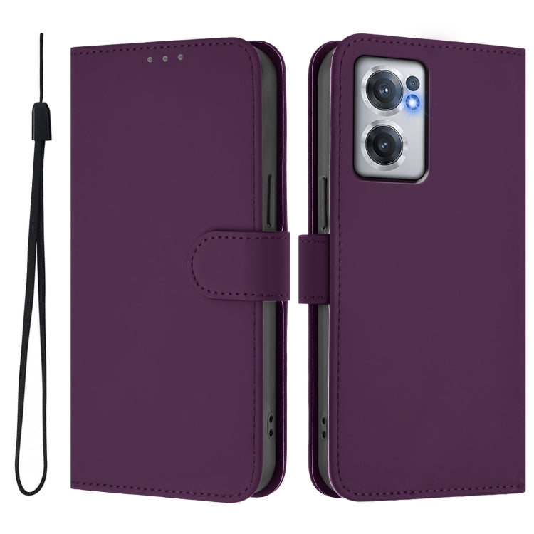 For OnePlus Nord CE 2 5G Skin Feel Solid Color Leather Phone Case with Lanyard