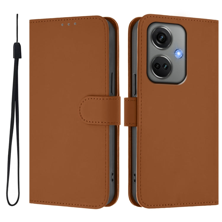 For OnePlus Nord CE3 5G India Skin Feel Solid Color Leather Phone Case with Lanyard