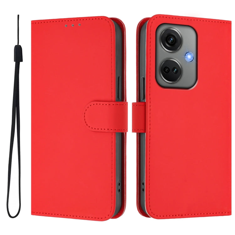 For OnePlus Nord CE3 5G India Skin Feel Solid Color Leather Phone Case with Lanyard
