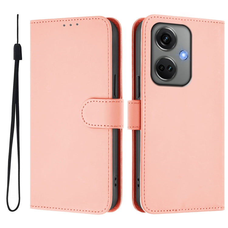 For OnePlus Nord CE3 5G India Skin Feel Solid Color Leather Phone Case with Lanyard