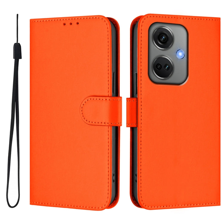 For OnePlus Nord CE3 5G India Skin Feel Solid Color Leather Phone Case with Lanyard