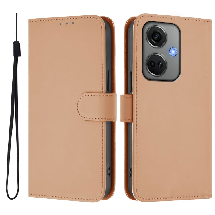 For OnePlus Nord CE3 5G India Skin Feel Solid Color Leather Phone Case with Lanyard