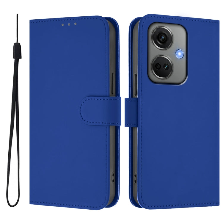 For OnePlus Nord CE3 5G India Skin Feel Solid Color Leather Phone Case with Lanyard