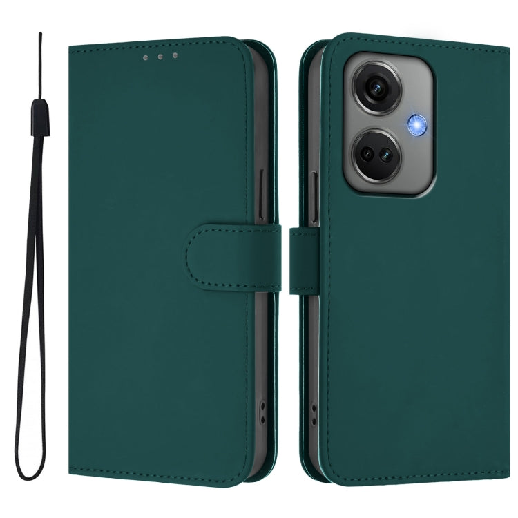 For OnePlus Nord CE3 5G India Skin Feel Solid Color Leather Phone Case with Lanyard