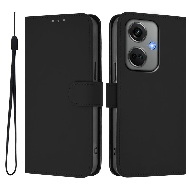 For OnePlus Nord CE3 5G India Skin Feel Solid Color Leather Phone Case with Lanyard