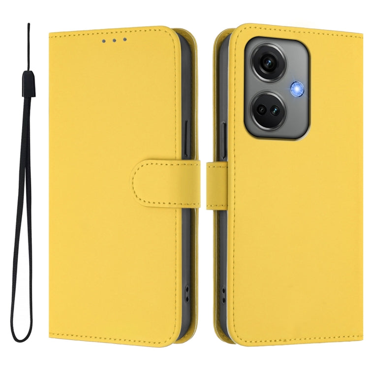 For OnePlus Nord CE3 5G India Skin Feel Solid Color Leather Phone Case with Lanyard