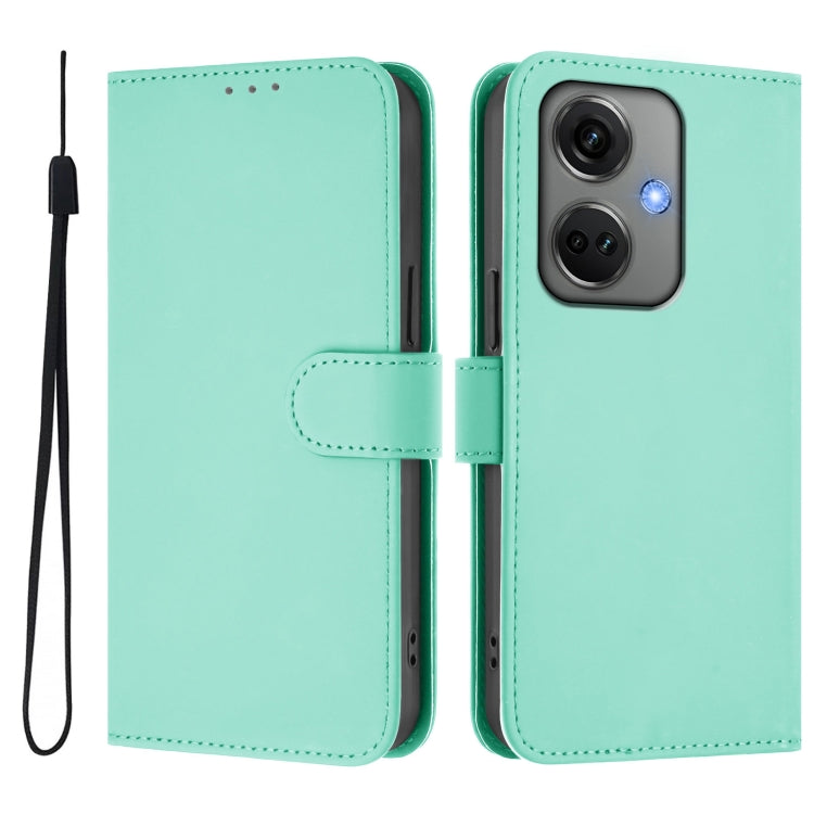 For OnePlus Nord CE3 5G India Skin Feel Solid Color Leather Phone Case with Lanyard