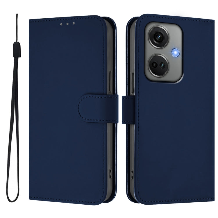 For OnePlus Nord CE3 5G India Skin Feel Solid Color Leather Phone Case with Lanyard