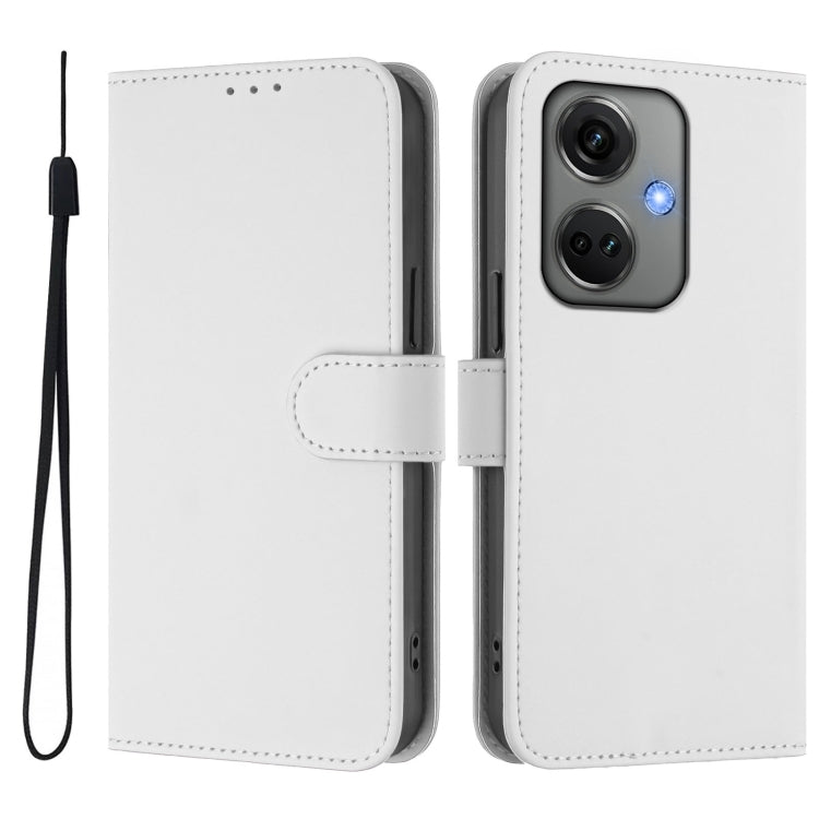 For OnePlus Nord CE3 5G India Skin Feel Solid Color Leather Phone Case with Lanyard