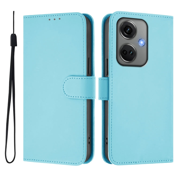 For OnePlus Nord CE3 5G India Skin Feel Solid Color Leather Phone Case with Lanyard
