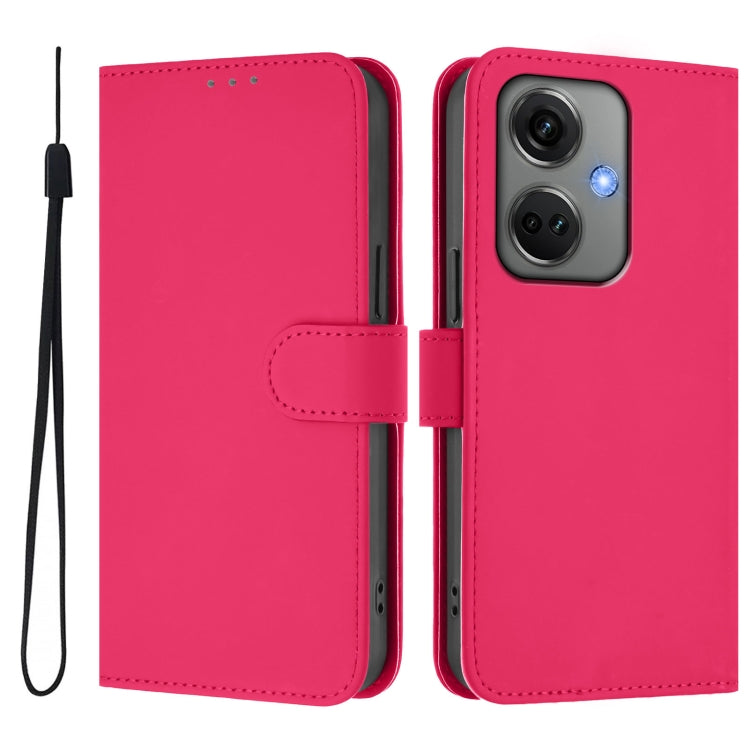 For OnePlus Nord CE3 5G India Skin Feel Solid Color Leather Phone Case with Lanyard
