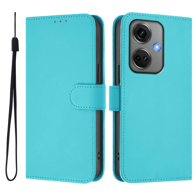 For OnePlus Nord CE3 5G India Skin Feel Solid Color Leather Phone Case with Lanyard