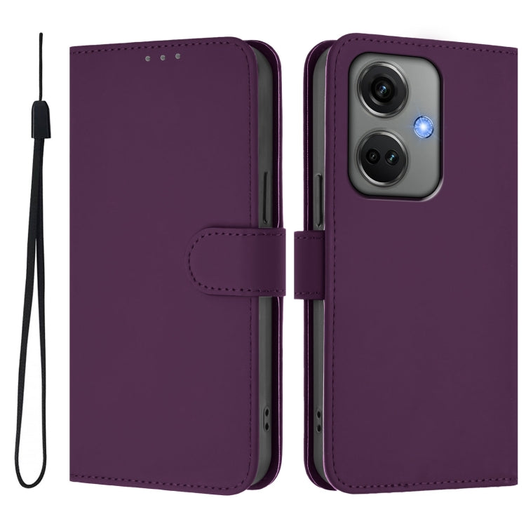 For OnePlus Nord CE3 5G India Skin Feel Solid Color Leather Phone Case with Lanyard