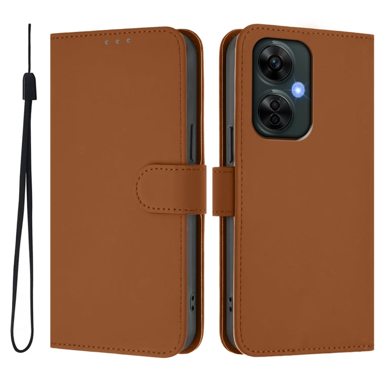 For OnePlus Nord CE 3 Lite 5G Skin Feel Solid Color Leather Phone Case with Lanyard